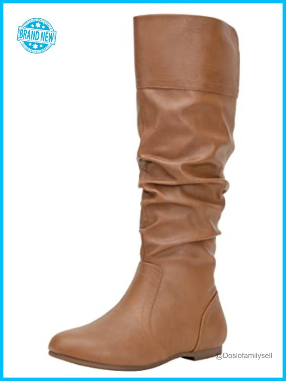 Faux Leather Knee High Slouch Boots Flat Round Toe Tall Boots